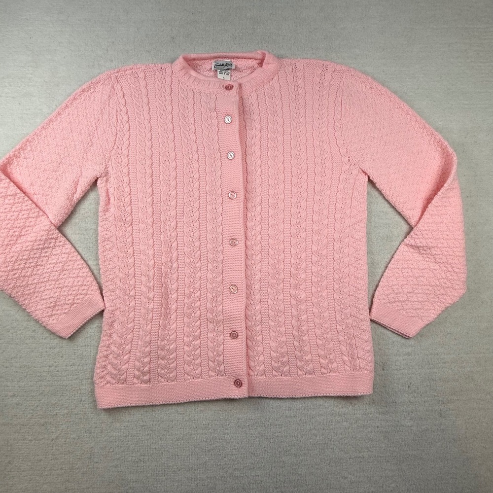 Vintage 80s Cuddle Knit Pink Cable Knit Sweater Small USA Wintuk Grandmacore
